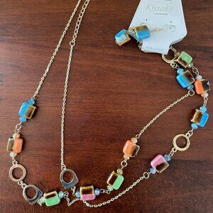 Kissaka Gold Tone Beaded Necklace and Earring Set.